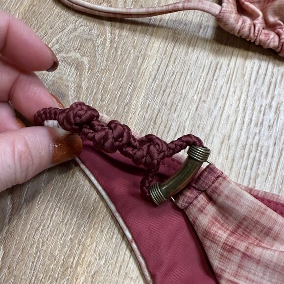 Vix Paula Hermanny Plaid Brazilian Triangle Bikini Set Burgundy Pink XS - Picture 10 of 10